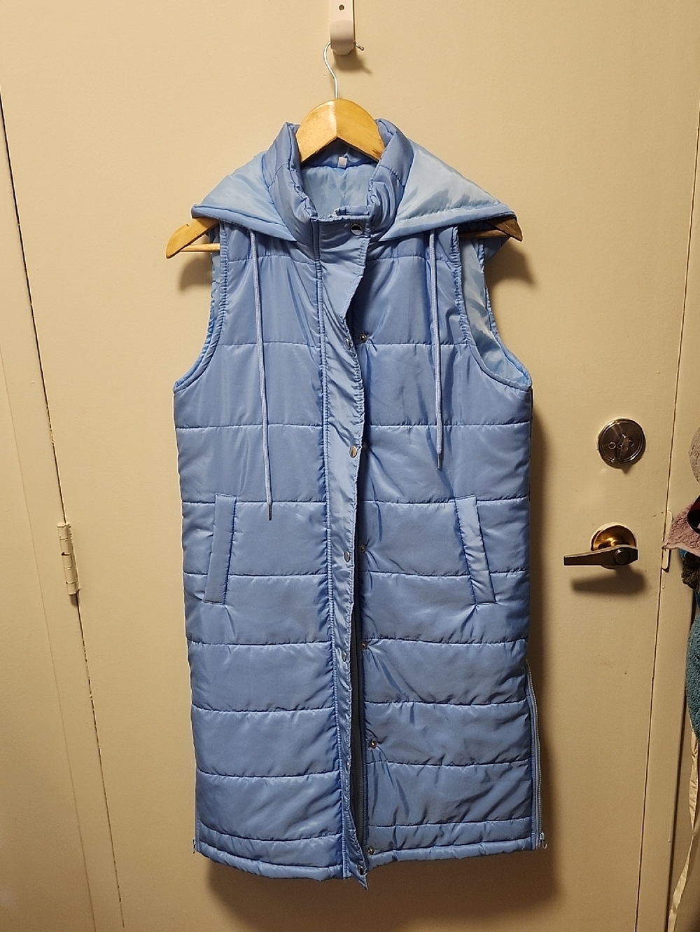Source Unknown Light Blue Quilted Sleeveless Puffer Vest with Hood
